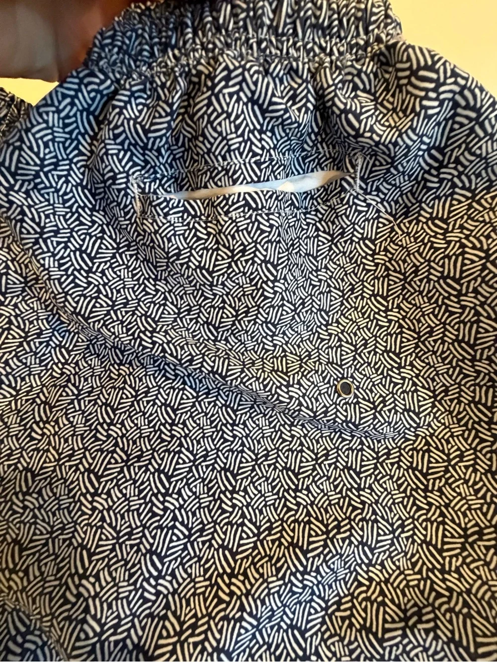 Men's Blue Patterned Swim Trunks with Drawstring Waist